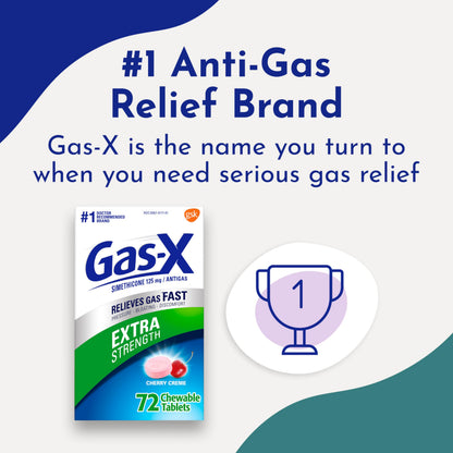 Gas-X Extra Strength Chewable Gas Relief Tablets with Simethicone 125 mg for Bloating Relief, Cherry - 72 Count Gas-X buy supplements Au