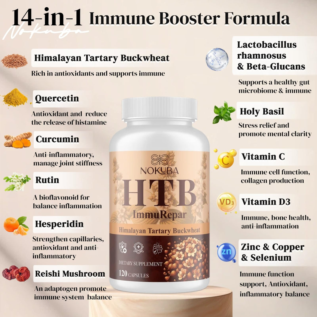 Nokuba Polyphenols Supplement for Immune Support | Himalayan Tartary Buckwheat Sourced | Polyphenol Superfood with Quercetin, Curcumin | Immune Booster, Antioxidant, Anti-inflammatory - 120 Capsules Nokuba buy supplements Au