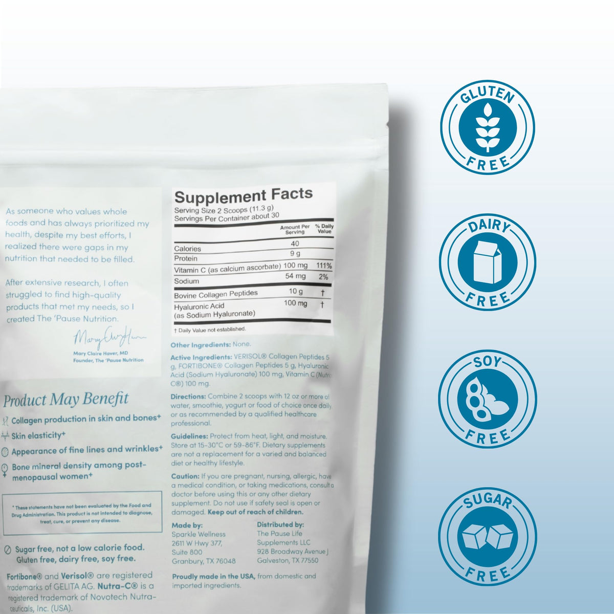 The 'Pause Life Skin & Bone, Verisol & Fortibone Collagen Peptides, Powder Formula with Hyaluronic Acid and Vitamin C, Gluten Free Supplement, Skin, Nails & Hair Support, Unflavored, Easy to Mix 12 OZ The 'Pause Life buy supplements Au