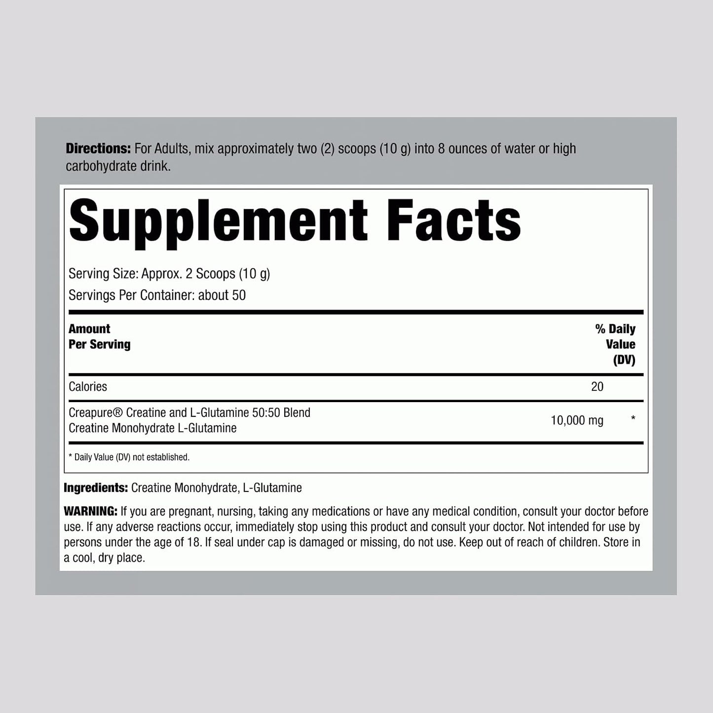 Fitness Labs German Creatine and L-Glutamine | 1.1 lbs | Monohydrate and Creapure Powder | Vegan Fitness Supplement