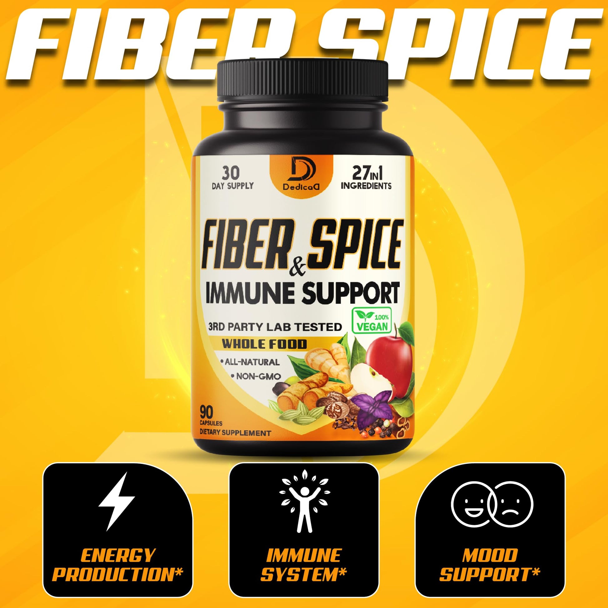 DEDICAD 27in1 Fiber and Spice Supplement - Combined with Organic Psyllium, Whole Apple, Elderberry & More - Support Mood, Body & Immunity - 90 Capsules for 1 Month DEDICAD buy supplements Au