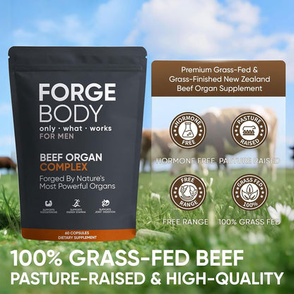 Forge body Beef Organ Complex Capsules, 100% Grass Fed Beef Liver Capsules with Blend of Liver, Heart, Bone Marrow, Pancreas, Total Body Wellness & Performance, Immune Support, Immunity & Men’s Health