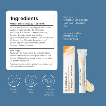 Membrasin Vaginal Moisture Cream with Hyaluronic Acid, Relieves Vaginal Dryness, Itching and Burning, Menopause Support, Hormone Free, Plant Based Formula with Omega 3 6 7 9 and Vitamin E, 50 ml Membrasin buy supplements Au