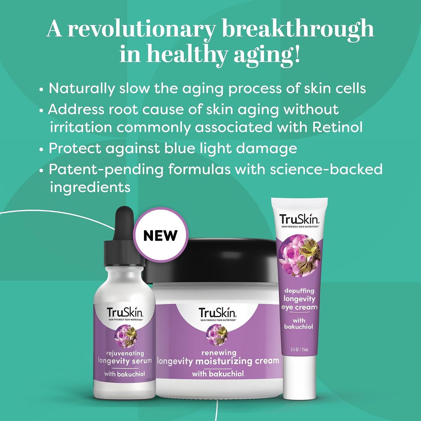 TruSkin Bakuchiol Face Moisturizer, Gentle Retinol Alternative, 2 fl oz | With Snow Algae and Aloe to visibly smooth fine lines while hydrating for firmer, healthier-looking skin
