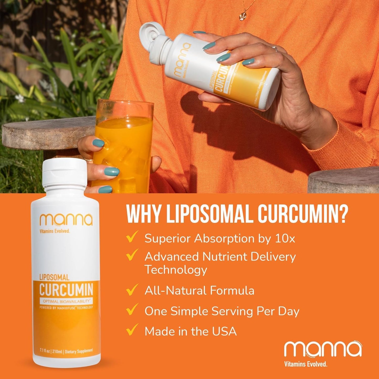 Manna Vitamins Evolved Liposomal Liquid Curcumin for Advanced Absorption Best Turmeric Supplement for Daily Joint & Immune Health Support - Vegan, Non-GMO, 95% Curcuminoids (1 Pack) Manna Vitamins Evolved buy supplements Au