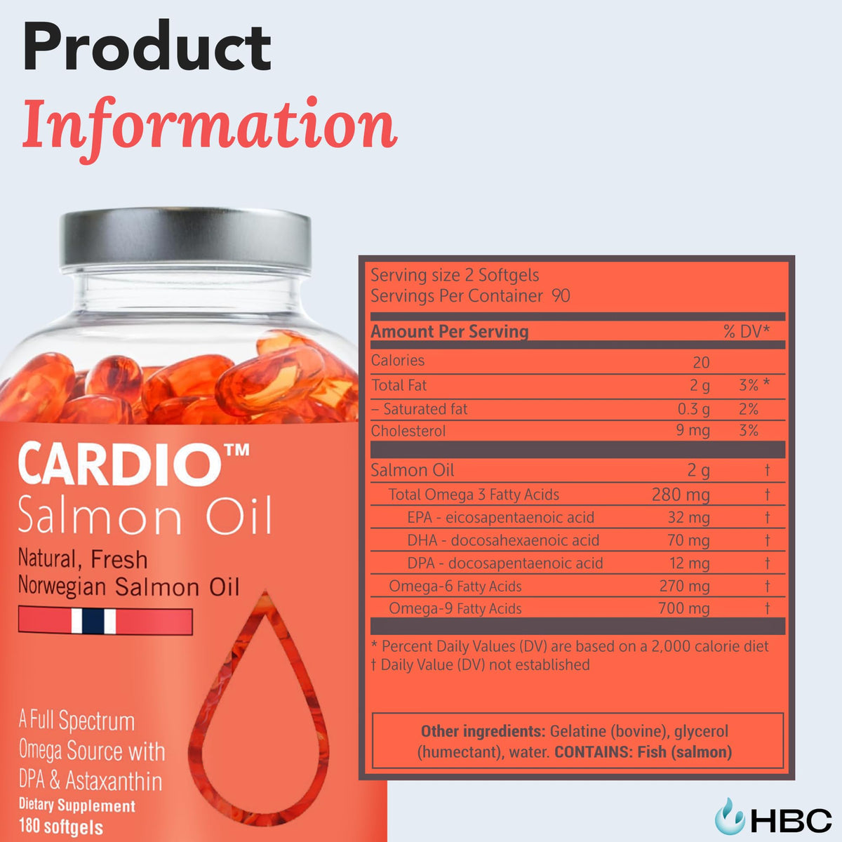 High Strength Omega 3 Fish Oil - 1000mg, Norwegian Salmon Oil with EPA & DHA, No Burping or Aftertaste, Omega 3 Fatty Acids Supplement for Eye, Brain & Heart, Triglyceride Form - 180 Capsules Hofseth BioCareBuy Supplements Australia