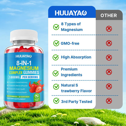 Magnesium Complex Gummies for Women Men 8 in 1, Magnesium Glycinate, Citrate, Malate, Taurate, Supports Bones, Muscle, Nerve Health, Sugar-Free, Vegan Non-GMO, Strawberry Flavor, 120 Count HUUAYAO buy supplements Au