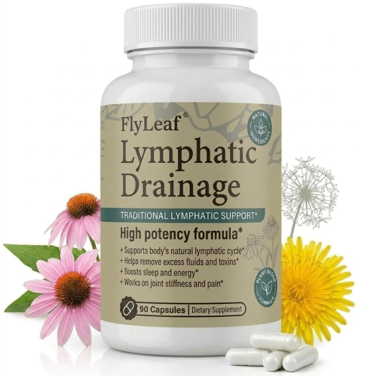Lymphatic Drainage Capsules - 45-Day Body Reset with 500mg Echinacea & Dandelion - Supports Fluid Balance, Natural Energy & Joint Comfort - Non-GMO, 90 Capsules FLYLEAF buy supplements Au