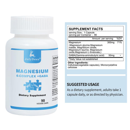 JulyDeer Sixfold Magnesium Complex | 350mg of Magnesium Glycinate, Malate, Citrate, Taurine, Oxide, Mg+ for Muscles,Nerves,& Energy, GABA Sleep Support | High Absorption | Vegan | 90 Capsules Risabou buy supplements Au
