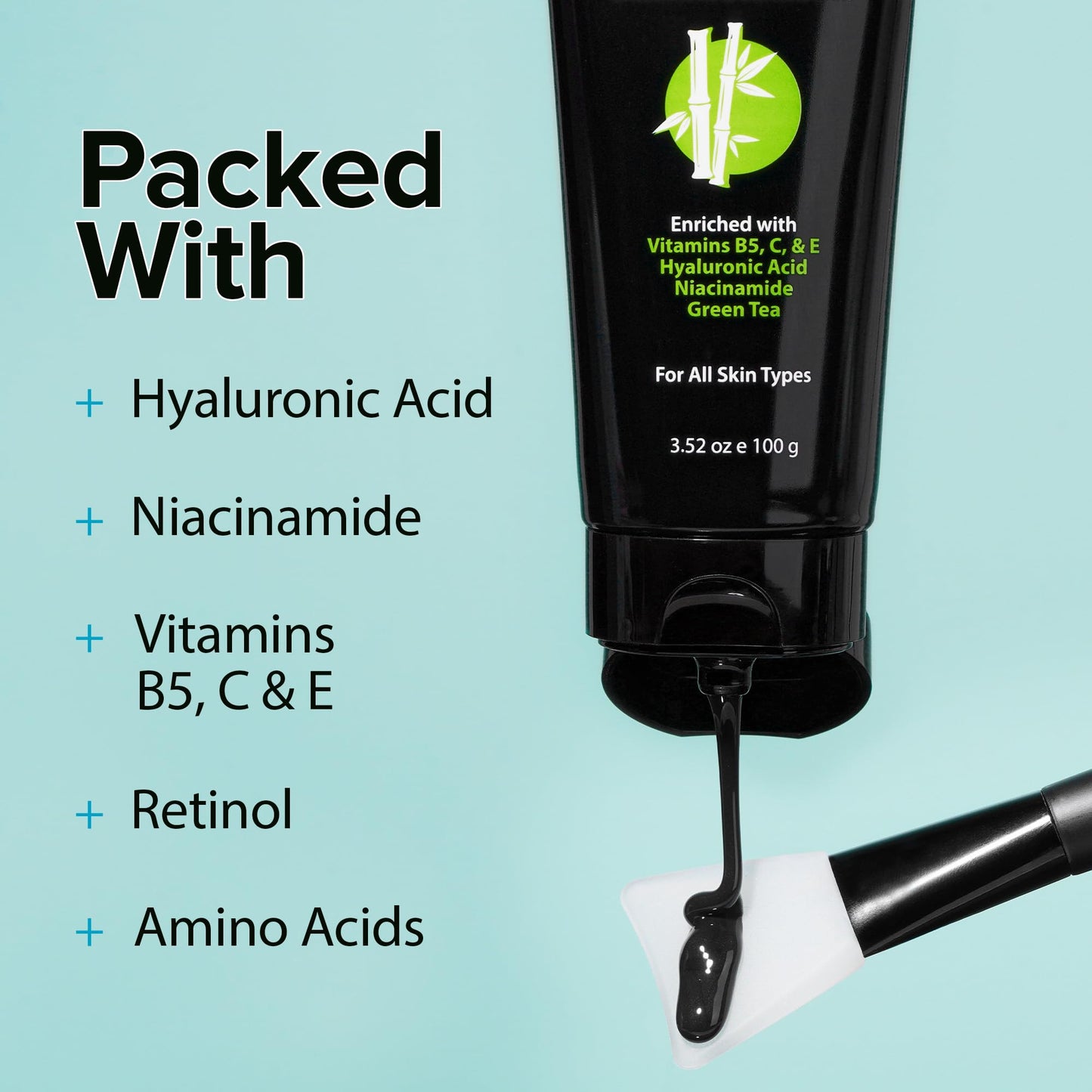Ebanel Charcoal Peel Off Face Mask Applicator Set, Deep Pore Cleansing Minimizer Blackhead Remover with Niacinamide, Hyaluronic Acid, Vitamin C, Green Tea, Deep Cleanse Black Masks Peel Off Gel Mask