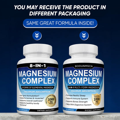 Magnesium Complex, 8 in 1, 1000mg-Glycinate, Citrate, Malate for Easy Absorption, Full Spectrum Magnesium Complex,Supports Relaxation, Sleep & Muscle Function, Magnesio Complex for Women, 180 Capsules BODUNMSCA buy supplements Au