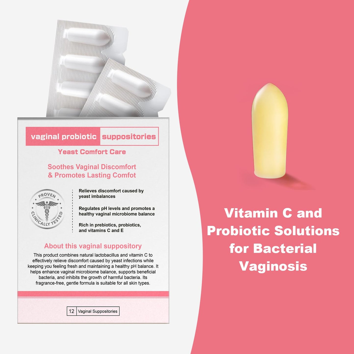 Nahid Vaginal probiotic Suppository, hyaluronic Acid Suppositories, Vaginal moisturizer, PH Balance, Restores Healthy Vaginal Odor, Yeast Comfort Care (12 Inserts) Nahid buy supplements Au