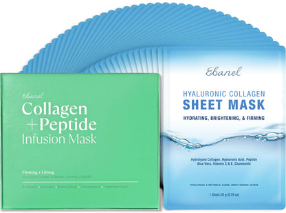 Ebanel Bundle of 40-Pack Collagen Face Mask and 8-Pack Collagen Peptide Infusion Mask