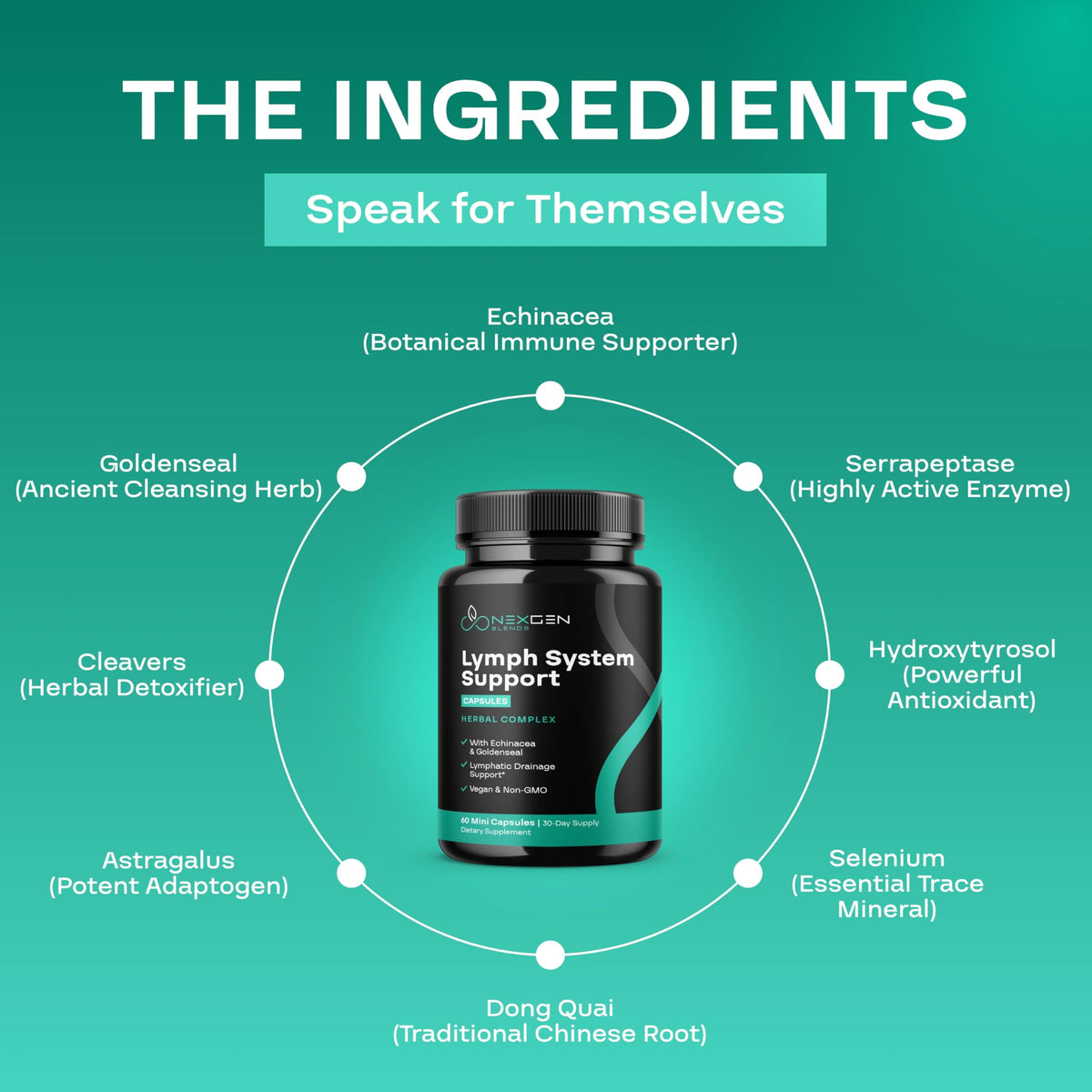 Herbal Lymph System Support Supplement - Lymphatic Support Complex with Echinacea Goldenseal Astragalus & Hydroxytyrosol for Lymphatic Drainage & Immune Support - Vegan Non-GMO Gluten Free (1 Month) NEXGEN BLENDS buy supplements Au