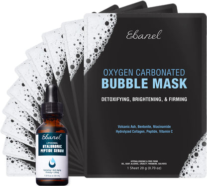 Ebanel Bundle of 10 Pack Bubble Clay Masks, and 2.5% Retinol Serum