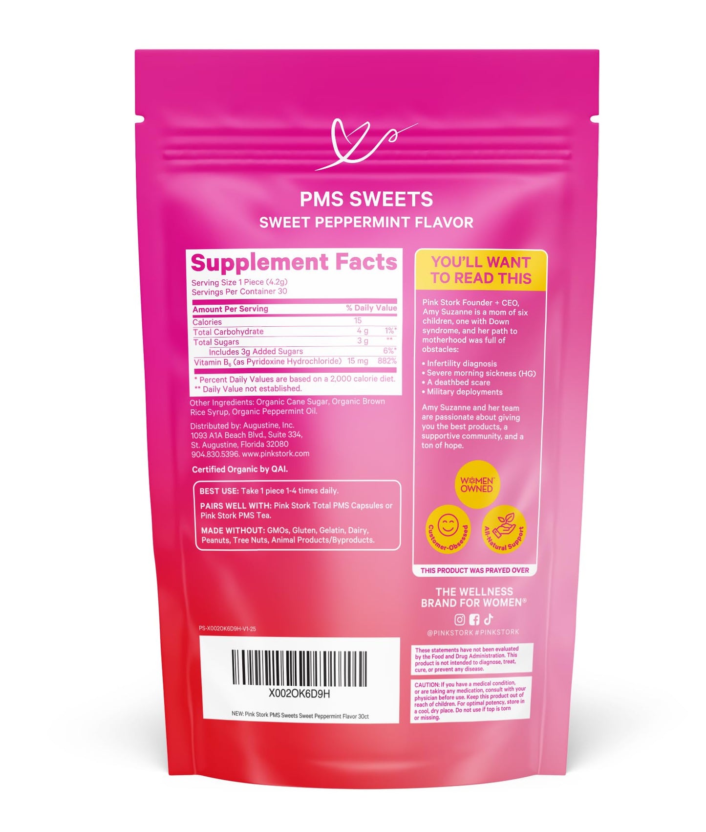 Pink Stork Organic PMS Support Sweets for Teens and Women - Simple & Natural Ingredients Vitamin B6 and Peppermint - Period, Digestion, Bloating, Mood Swings - 30 Drops