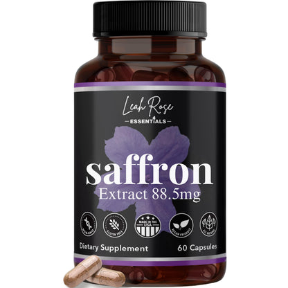Leah Rose Essentials Saffron Supplement 88.5mg | Mood, Focus, and Stress Support | 60 Premium Saffron Extract Capsules | Made in the USA | 3rd Party Lab Tested | Non-GMO, Vegan, Gluten-Free