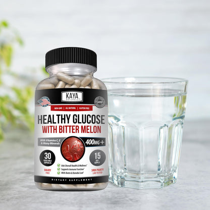 Kaya Naturals Healthy Gluco with Bittermelon Supplement | Support Healthy Levels and Function, 20 Herbs Vitamins and Minerals, Alpha Lipoic Acide, Cinnamon, Vitamin C & E, Non-GMO (30 Count) Kaya NaturalsBuy Supplements Australia
