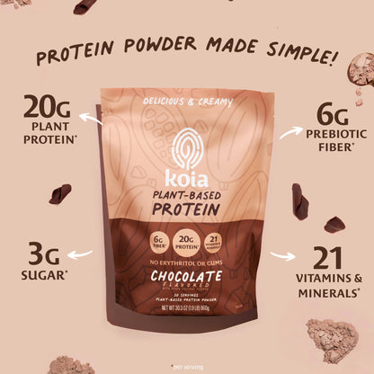 Koia Plant Based Protein Powder, Chocolate, 20g Protein, 3g Sugar, 6g Prebiotic Fiber, Pre & Post Workout, 21 Vitamins & Minerals, No Seed Oils, Dairy-Free, Gluten-Free, Non-GMO, 20 Servings, 30.3 Oz Koia buy supplements Au
