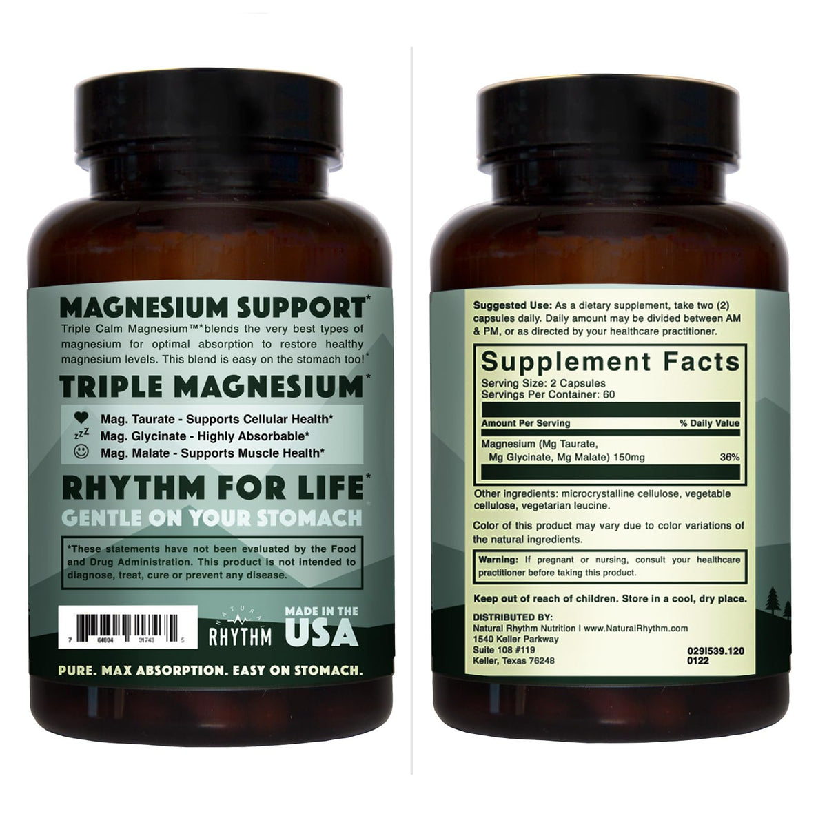 Natural Rhythm Triple Calm Magnesium Complex - 120 Capsules, Chelated Magnesium Glycinate, Taurate & Malate, High Absorption Supplement for Sleep, Stress, Muscle & Heart Support, Non-GMO, Vegan Natural Rhythm buy supplements Au