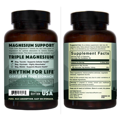 Natural Rhythm Triple Calm Magnesium Complex - 120 Capsules, Chelated Magnesium Glycinate, Taurate & Malate, High Absorption Supplement for Sleep, Stress, Muscle & Heart Support, Non-GMO, Vegan Natural Rhythm buy supplements Au