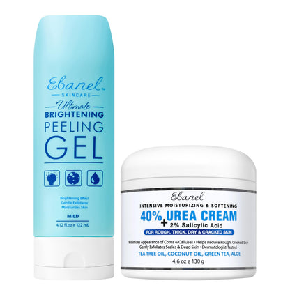 Ebanel Bundle of 40% Urea Cream 4.6 Oz, and Exfoliating Face Scrub Peeling Gel 4.12 Oz