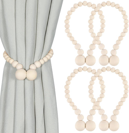 KLOGTSIND Magnetic Curtain Tiebacks, Curtain Tie Backs for Curtains 4 Pack, Wood Bead Curtain Tiebacks