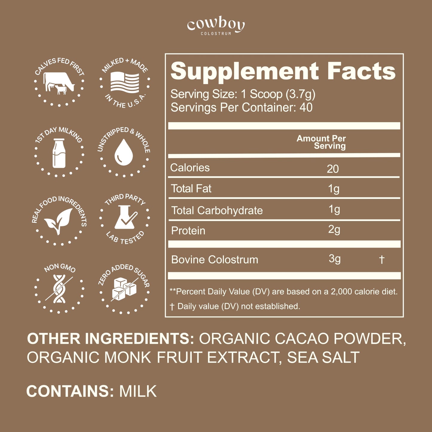 Cowboy - The Exclusive 1st Milking, Whole, Grass Fed Colostrum Supplement for Full Body Health - Sugar Free Bovine Colostrum Powder Packed with Bioactive(Vanilla & Chocolate) Nutrients COWBOY COLOSTRUM buy supplements Au
