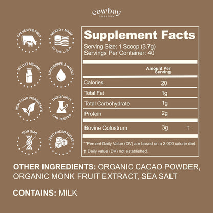 Cowboy - The Exclusive 1st Milking, Whole, Grass Fed Colostrum Supplement for Full Body Health - Sugar Free Bovine Colostrum Powder Packed with Bioactive(Vanilla & Chocolate) Nutrients COWBOY COLOSTRUM buy supplements Au