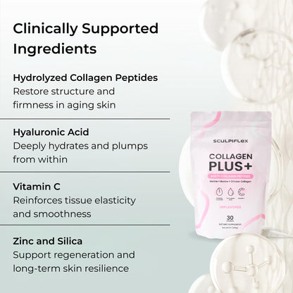 Sculpiflex Hydrolyzed Collagen Peptides Powder, Marine, Bovine, and Chicken Unflavored Multi Collagen Complex for Women, Firms Skin and Boosts Elasticity, Hydrating with Hyaluronic Acid (30 Servings) SCULPIFLEX buy supplements Au