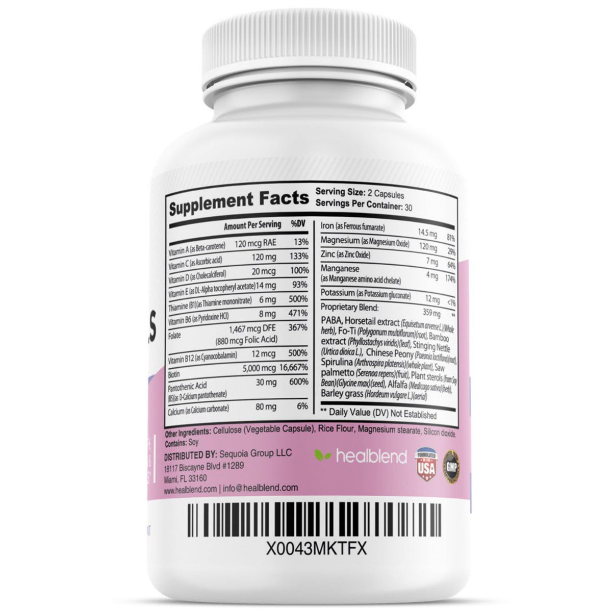 healblend Hair Skin and Nails Vitamins for Women with Biotin 5000 mcg, Iron and Manganese | Vegan, Non-GMO | 60 Capsules healblendBuy Supplements Australia