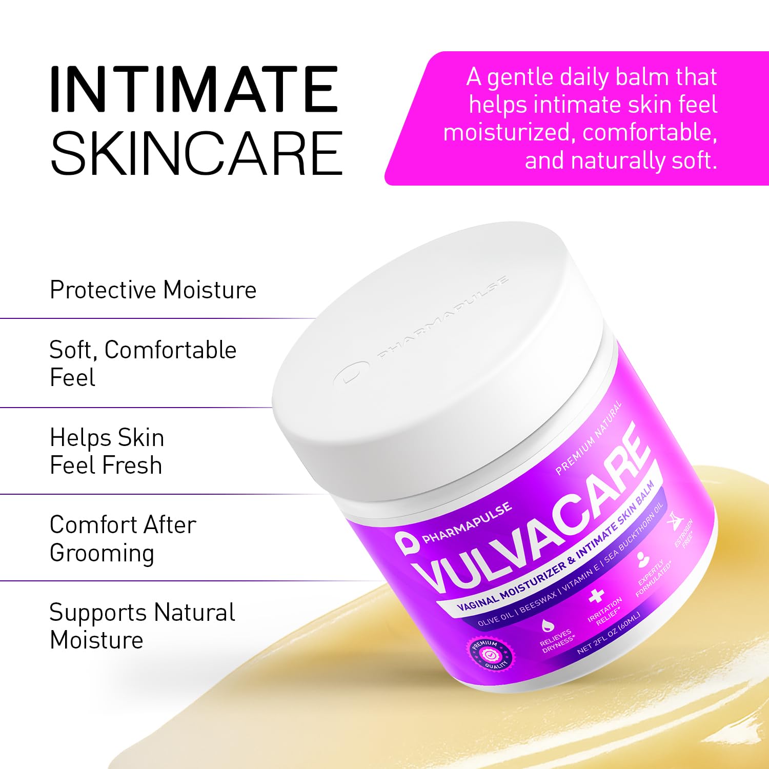 Pharmapulse Vaginal Moisturizer, Vulva Balm Cream, Intimate Skin Care, Menopause Support - Relieves Dryness, Itching, Burning, Redness, Chafing, Odor, Irritation - Estrogen Free 2oz Pharmapulse buy supplements Au