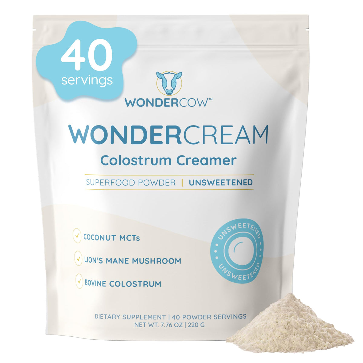 WONDERCOW Bovine Colostrum Superfood Creamer Supplement Powder w/Organic Lions Mane Mushroom & Coconut Milk Powder MCTs | Functional Sugar Free Keto Coffee, Smoothie & Drink Mix Unsweetened WONDERCOWBuy Supplements Australia