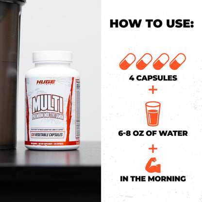 Huge Multi, Multivitamin for Men, High-Performance All-in-One Formula for Athletes & Bodybuilding, Vitamin & Mineral Replenishment, Supports Immune System & Healthy Hormone Levels (120 Capsules) Huge Supplements buy supplements Au