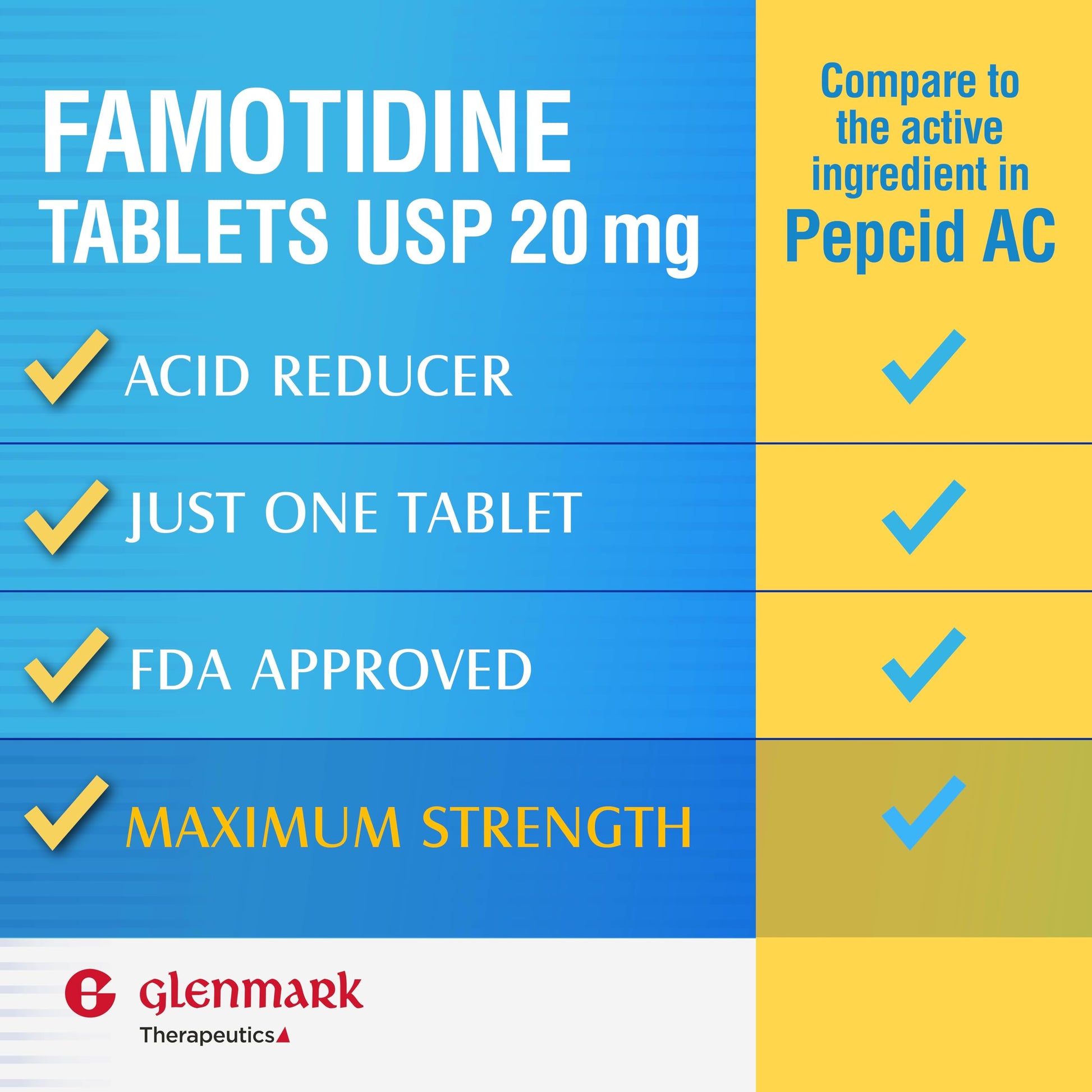Glenmark Maximum Strength Famotidine Tablets, 20 mg, Acid Reducer for Heartburn Relief, 200 Count Glenmark Therapeutics buy supplements Au