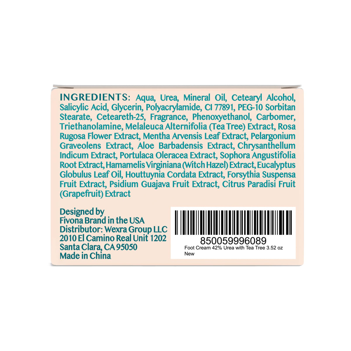 FIVONA 42% Urea Foot Cream for Thick, Rough Dry Skin - Maximum Strength Callus Softening with 2% Salicylic Acid, Tea Tree & Aloe Vera, 100g (3.5 oz) - Deep Moisturizing Foot Care