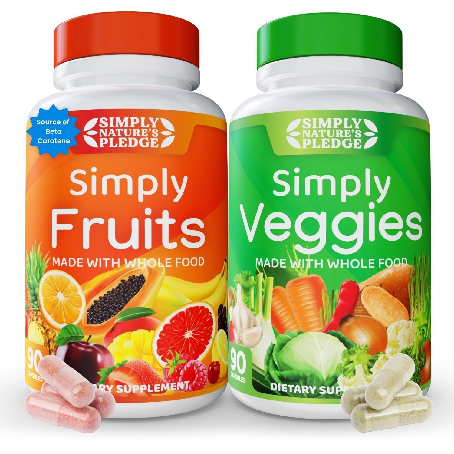 Simply Nature's Pledge - Packed with Over 40 Different Fruits & Vegetables - Made with Whole Food Superfoods - with High Beta Carotene – 100% Soy Free - 90 Count (Pack of 2) Simply Nature's Pledge buy supplements Au
