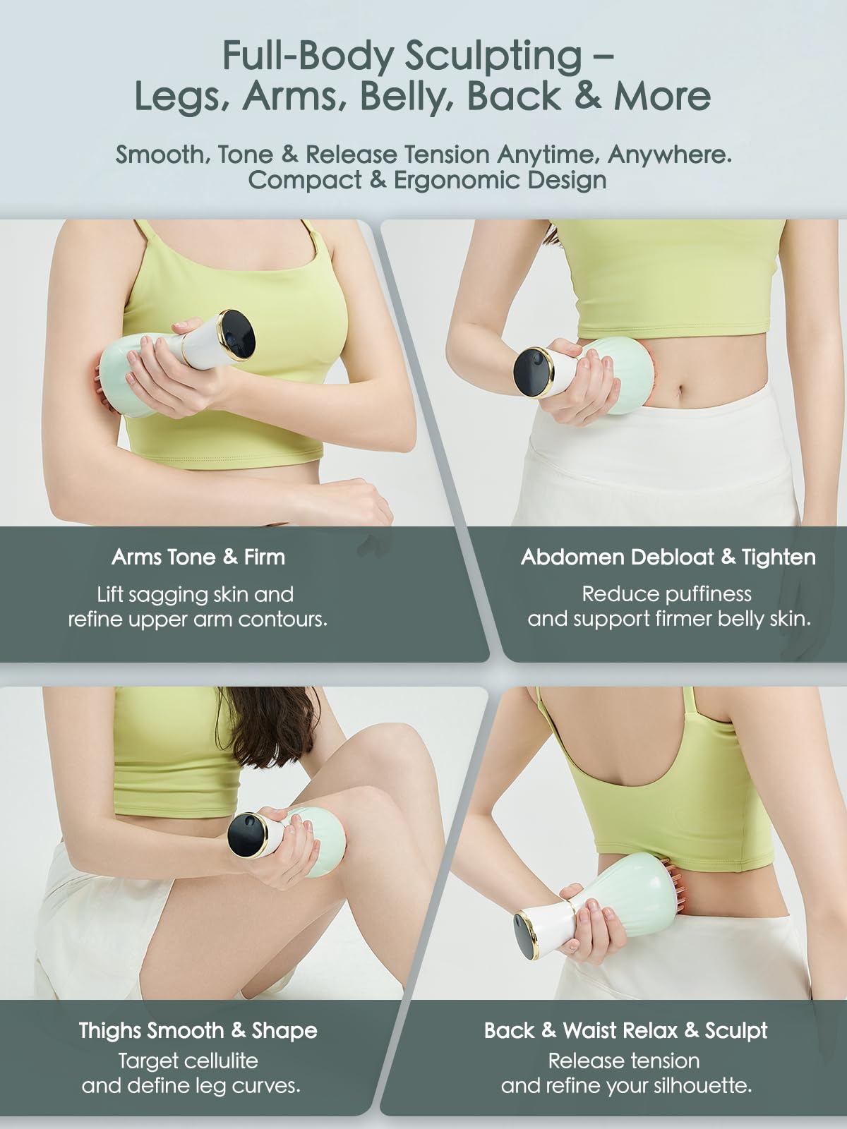 FEEJOY Lymphatic Drainage Massager & Massage Tool, Body Sculpting Machine & Fascia Blaster for Cellulite with Microcurrent, Light, Heat & Vibration, for Legs, Arms & Belly (Gradient Green) FEEJOY buy supplements Au