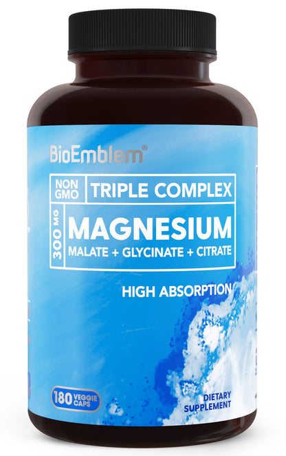 BioEmblem Triple Magnesium Complex | 300mg of Magnesium Glycinate, Malate, & Citrate for Muscles, Nerves, & Energy
