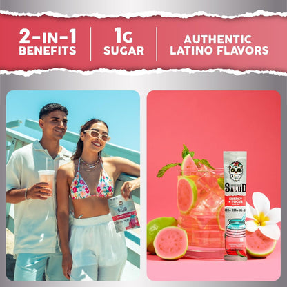 Salud 2-Pack | 2-in-1 Hydration + Immunity (Cucumber Lime) & Energy + Focus (Guava) – 15 Servings Each, Agua Fresca Drink Mix, Non-GMO, Gluten Free, Vegan, Low Calorie, 1g of Sugar