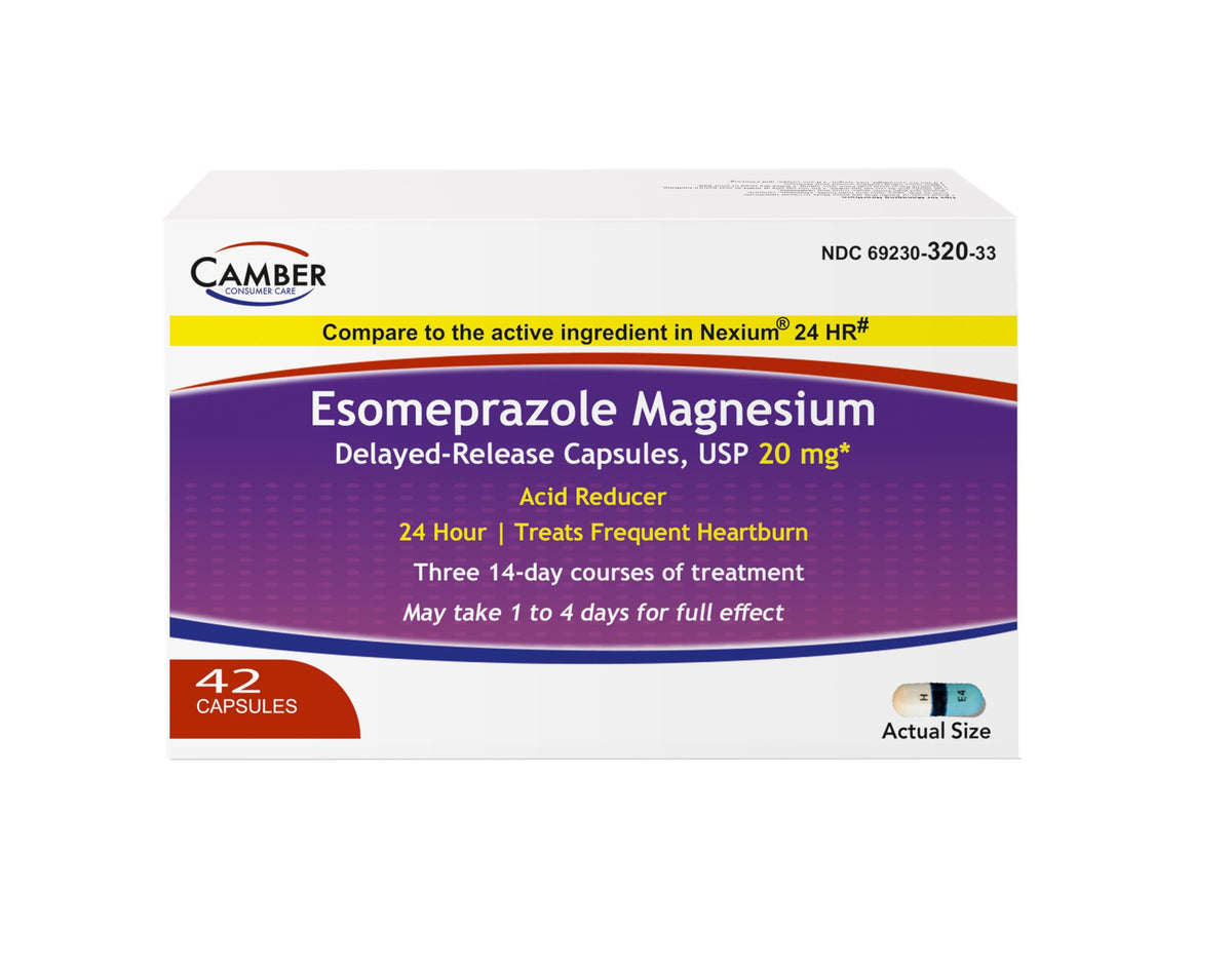 Camber Esomeprazole Magnesium USP 20mg, Delayed Release Capsules, Treats Frequent Heartburn (42 Count) CAMBER PHARMACEUTICALS, INC buy supplements Au