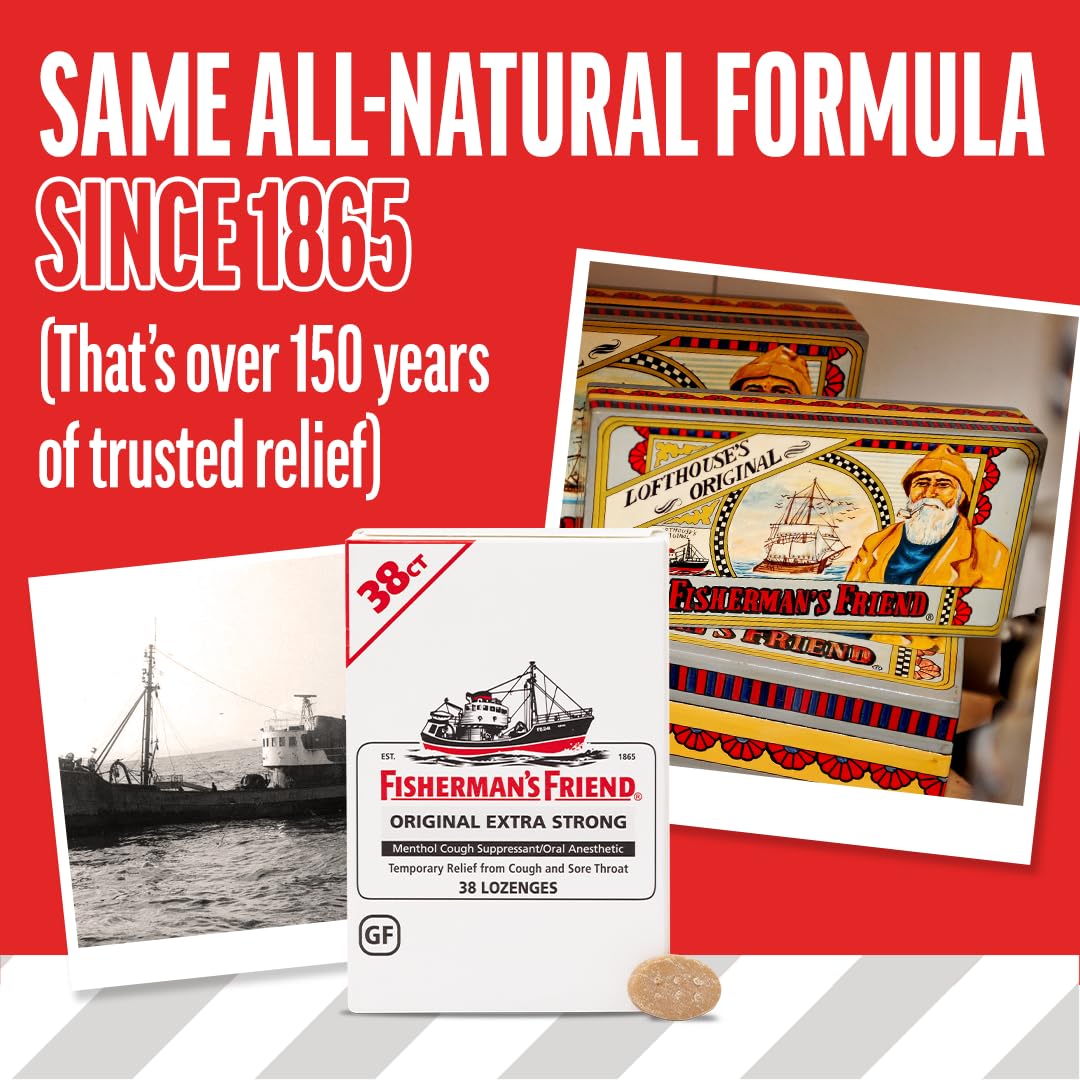 Fisherman's Friend Original Extra Strong Cough Lozenges (38 Drops x 6-Pack), 10mg Natural Menthol, Cooling Relief from Sore Throat, Persistent Cough & Everyday Irritation, Vegan & Gluten-Free