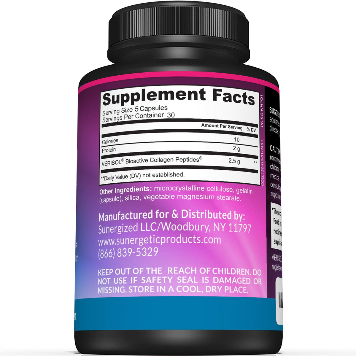 Sunergetic Premium Collagen Peptides Capsules – 2500 mg of VERISOL Collagen Peptides Type 1 & Type 3 – Multi Collagen Supplement to Support Joint Health, Hair, Skin & Nails – 150 Collagen Capsules Sunergetic buy supplements Au