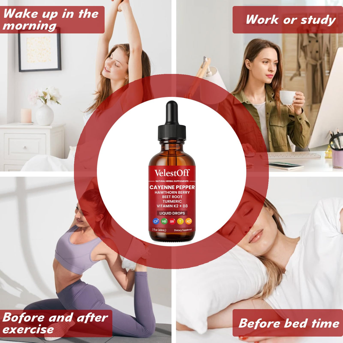Velestoff Cayenne Pepper Drops, Cayenne Circulation Blend with Hawthorn Beet Root Turmeric Vitamin K2 D3 - Vegan, Non-GMO - 2FL.OZ (2 PCS) Velestoff buy supplements Au
