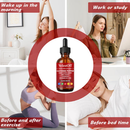 Velestoff Cayenne Pepper Drops, Cayenne Circulation Blend with Hawthorn Beet Root Turmeric Vitamin K2 D3 - Vegan, Non-GMO - 2FL.OZ (2 PCS) Velestoff buy supplements Au