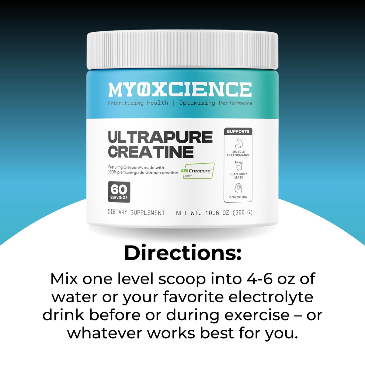 MYOXCIENCE Creapure® Creatine Monohydrate | Supports Strength & Muscle Mass, Cognition and Lean Body Mass | Unflavored 60 Servings MYOXCIENCE buy supplements Au