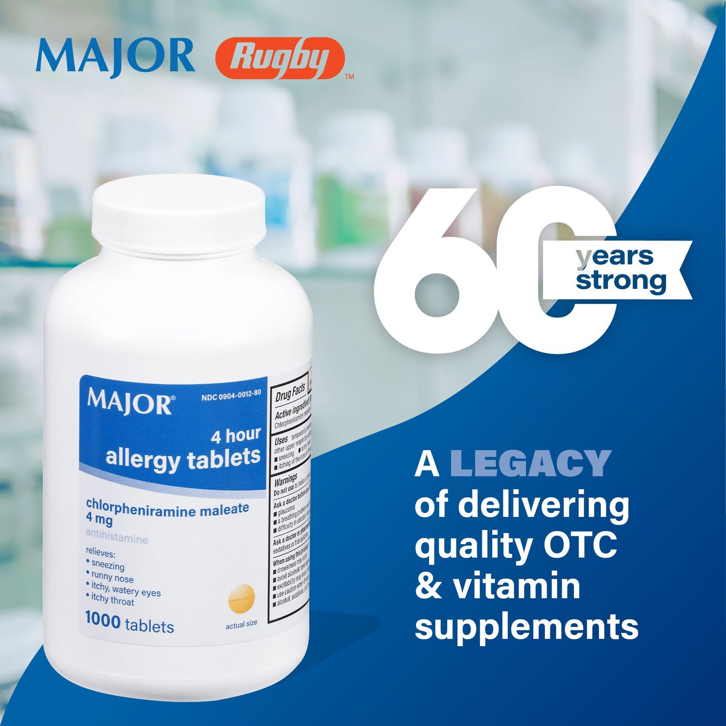 MAJOR 4 Hour Allergy Tablets - Chlorpheniramine Maleate - 4 mg - Antihistamine - 1000 Count (1 Pack) MAJOR buy supplements Au