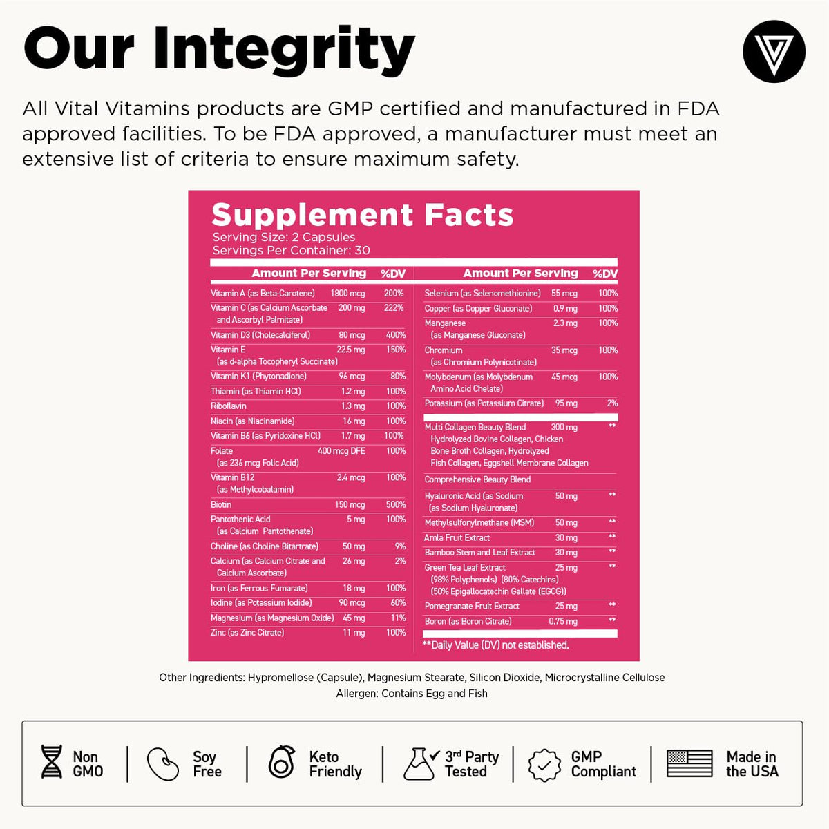 Vital Vitamins Women's Multivitamin Complex - Made with Multi-Collagen Blend, Hyaluronic Acid, & MSM - Beauty Multivitamins - with Vitamin A, C, E, B6, B12, D3-60 Capsules Vital VitaminsBuy Supplements Australia