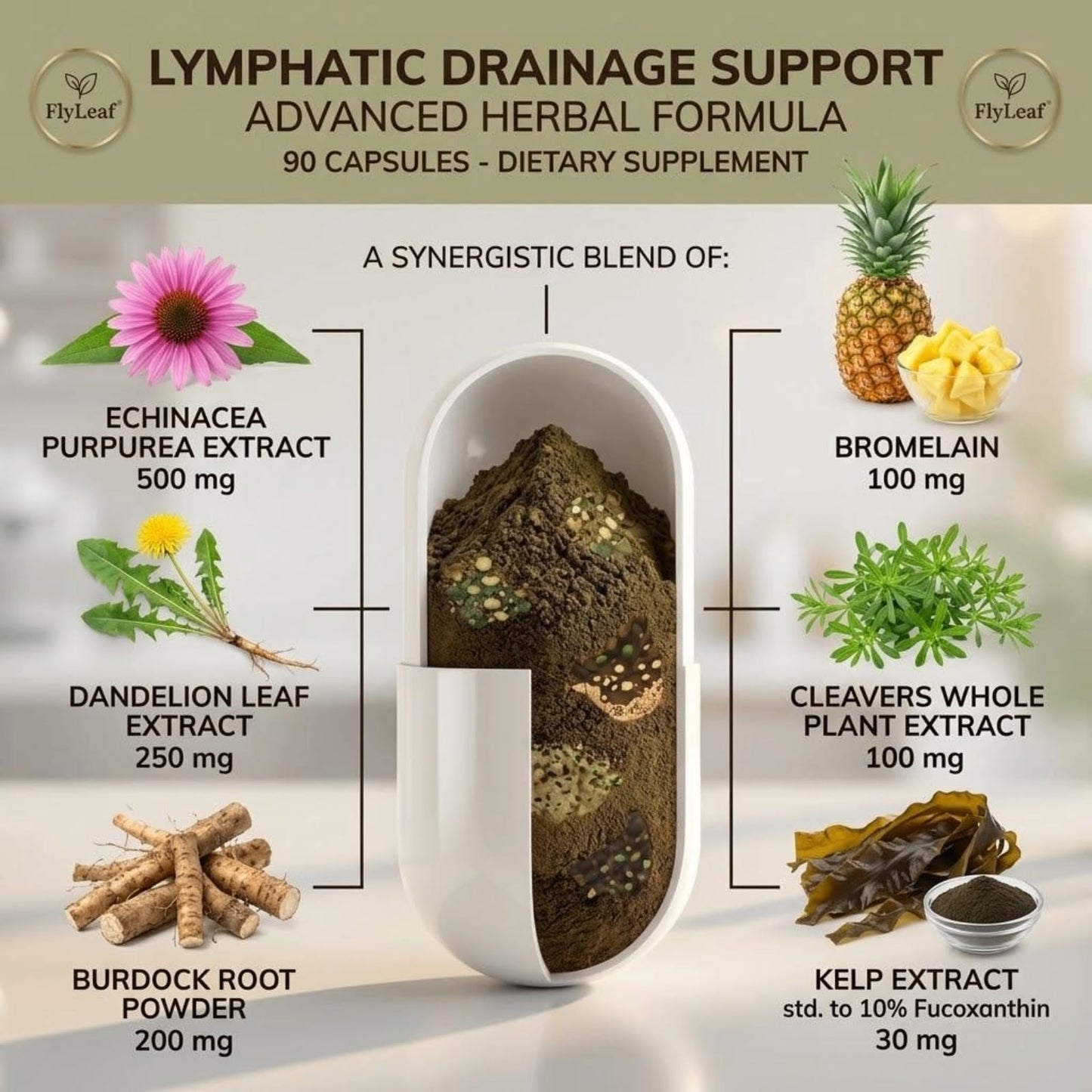 Lymphatic Drainage Capsules - 45-Day Body Reset with 500mg Echinacea & Dandelion - Supports Fluid Balance, Natural Energy & Joint Comfort - Non-GMO, 90 Capsules FLYLEAF buy supplements Au