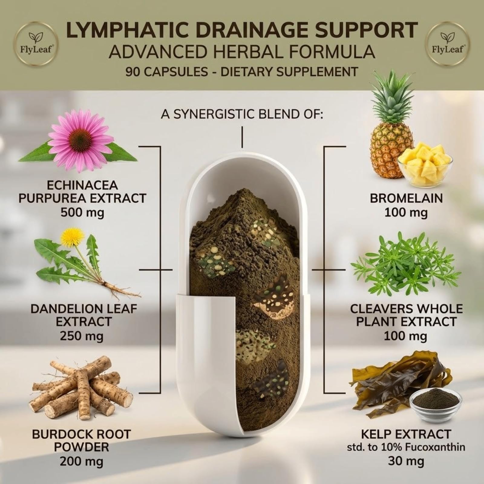 Lymphatic Drainage Capsules - 45-Day Body Reset with 500mg Echinacea & Dandelion - Supports Fluid Balance, Natural Energy & Joint Comfort - Non-GMO, 90 Capsules FLYLEAF buy supplements Au